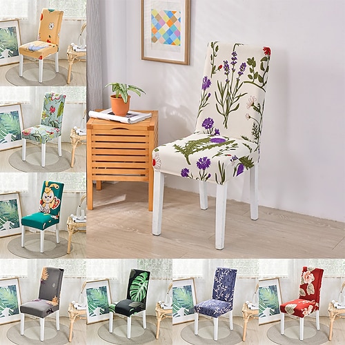 

1 Piece Floral Printed Stretch Spandex Dining Chair Cover, Stretch Chair Cover, Chair Protector Cover Seat Slipcover with Elastic Band for Dining Room,Wedding, Ceremony, Banquet,Home Decor