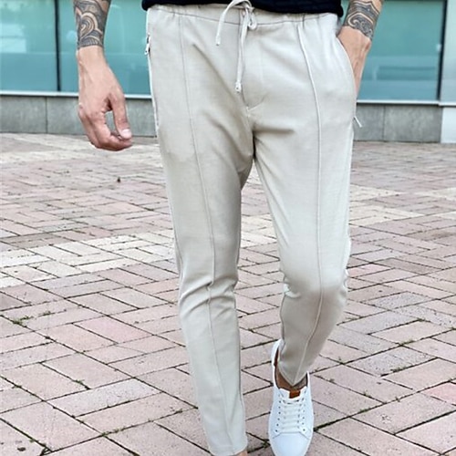 

Men's Trousers Work Pants Casual Pants Pocket Drawstring Elastic Waist Solid Colored Comfort Soft Daily Holiday Streetwear Streetwear Casual Beige Micro-elastic / Spring / Elasticity