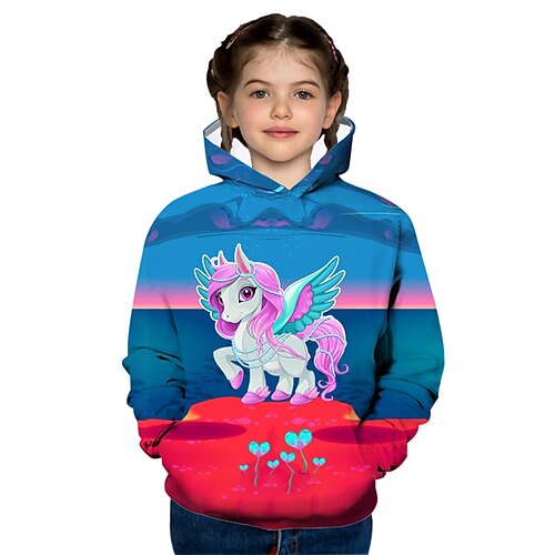 

Kids Girls' Hoodie Graphic Outdoor 3D Print Long Sleeve Pocket Fashion 3-12 Years Winter Blue