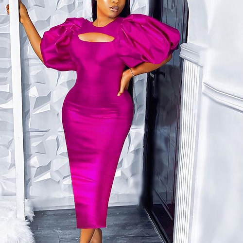 

Women's Plus Size Party Dress Solid Color Crew Neck Short Sleeve Fall Winter Stylish Sexy Prom Dress Maxi long Dress Party Vacation Dress