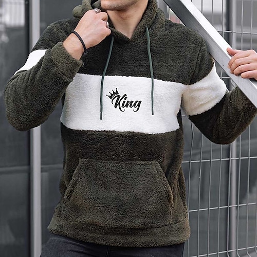 

Men's Hoodie Fuzzy Sherpa Army Green Hooded Graphic Letter Print Sports & Outdoor Streetwear Cool Designer Casual Winter Fall Clothing Apparel Hoodies Sweatshirts Long Sleeve / Spring