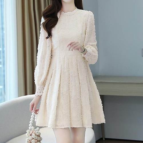 

Women's Lace Dress Black Beige Long Sleeve Pure Color Lace Winter Fall Autumn Modern Winter Dress Weekend Fall Dress 2022 S M L XL XXL 3XL