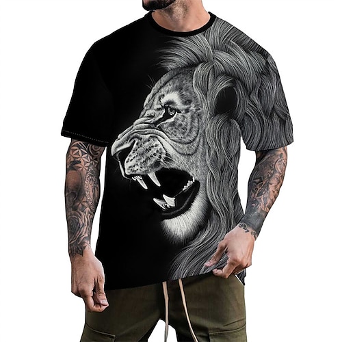 

Men's Unisex T shirt Tee Lion Graphic Prints Crew Neck Black 3D Print Outdoor Street Short Sleeve Print Clothing Apparel Sports Designer Casual Big and Tall / Summer / Summer