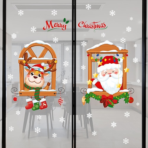 

Christmas Cartoon Santa Claus Deer Wall Stickers Decorative Wall Stickers PVC Home Decoration Wall Decal Wall Decoration Glass Window Decoration / Removable Wall Stickers for bedroom living