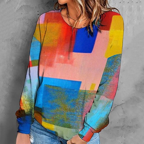 

Women's Sweatshirt Pullover Retro Red Graphic Geometric Tie Dye Casual Round Neck Long Sleeve S M L XL 2XL 3XL / Winter