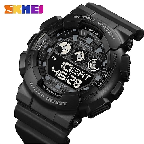 

SKMEI Military Watch For Men LED Light Display World Time Watch 5Bar Digital Waterproof Wristwatch Sport Count Down Chrono Clock