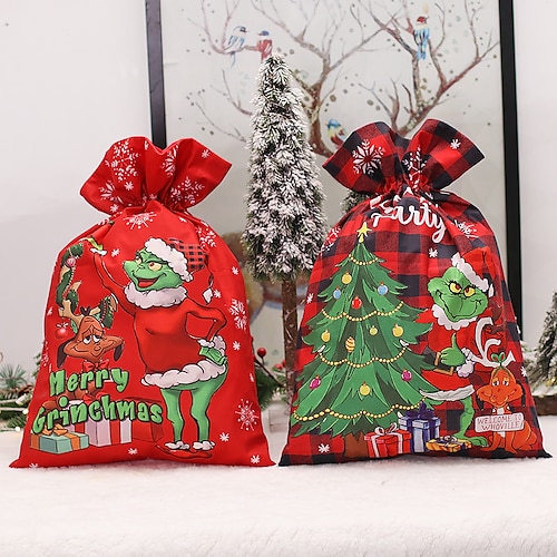 

Christmas Decorations Monster Green Jay Gift Bag Large Grinch double drawstring bundle Gift bag Goody bag