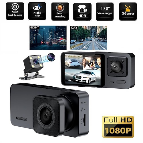 

3 Channel Dash Cam Front and Rear Inside, 1080P Dash Camera for Cars, Dashcam Three Way Triple Car Camera with IR Night Vision, Loop Recording, G-Sensor, Parking Monitor, 24 Hours Recording