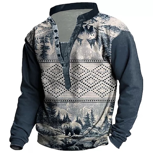 

Men's Unisex Sweatshirt Pullover Button Up Hoodie Blue Standing Collar Tree Graphic Prints Polar Bear Print Casual Daily Sports 3D Print Streetwear Designer Casual Spring & Fall Clothing Apparel