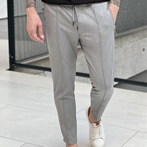 

Men's Trousers Work Pants Casual Pants Pocket Drawstring Elastic Waist Solid Colored Comfort Soft Daily Holiday Streetwear Streetwear Casual Light gray Micro-elastic / Spring / Elasticity