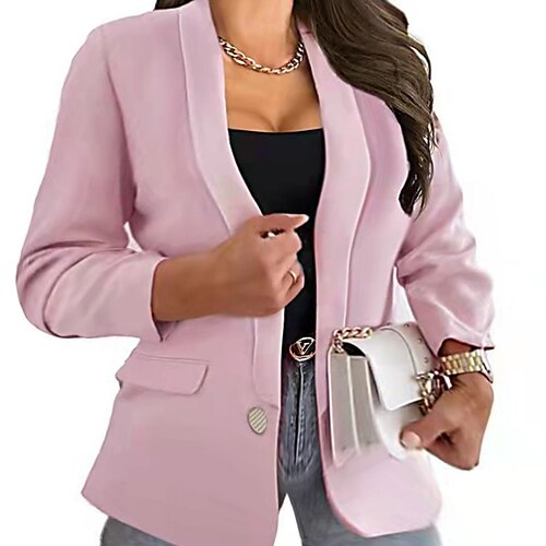 

Dame Pluss størrelse Blazer Lomme عادي Formell Kontor Langermet Aftæpning Normal Vinter Høst Svart Blå Rosa L XL XXL 3XL 4XL