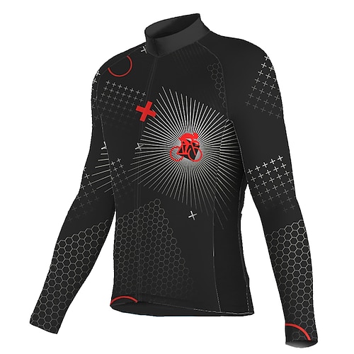 

21Grams Men's Cycling Jersey Long Sleeve Bike Top with 3 Rear Pockets Mountain Bike MTB Road Bike Cycling Breathable Quick Dry Moisture Wicking Reflective Strips Black Geometic Polyester Spandex