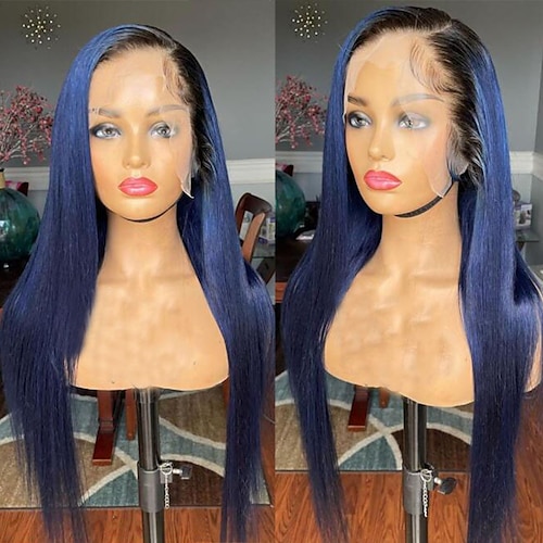 

Capelli vergini non trattati 13x4 Pizzo Frontale Parrucca Parte laterale Brasiliano Liscio Blu Parrucca 130% 150% Densità dei capelli con i capelli del bambino Attaccatura dei capelli naturale 100