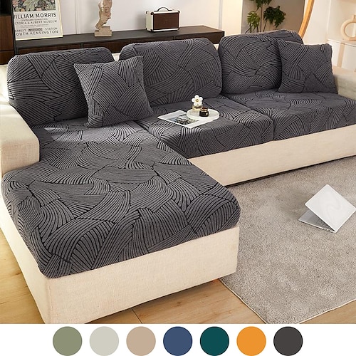 

Stretch Sofa Seat Cushion Cover Slipcover Elastic Couch Armchair Loveseat 4 Or 3 Seater Grey Plain Solid Soft Durable Washable