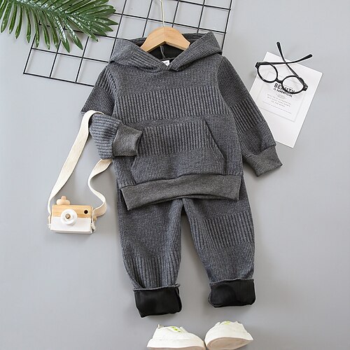 

Kids Boys Hoodie Pants Clothing Set 2 Pieces Long Sleeve White Dark Gray Solid Color Comfort Gentle