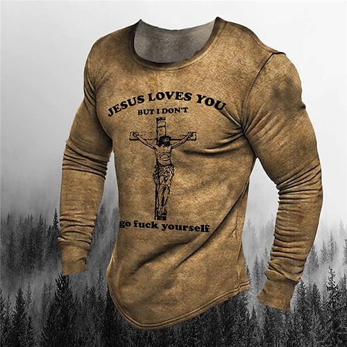 

Hombre Unisexo Camiseta Cruz Templaria Estampados Cruz Cuello Barco Marrón Impresión 3D Exterior Calle Manga Larga Estampado Ropa Básico Vintage Deportes Design