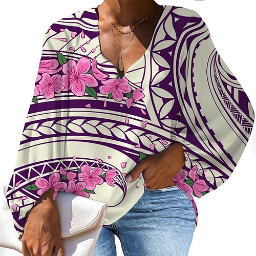 

Women's Plus Size Tops Blouse Shirt Floral Striped Print Long Sleeve V Neck Casual Daily Vacation Polyester Fall Winter Green Blue