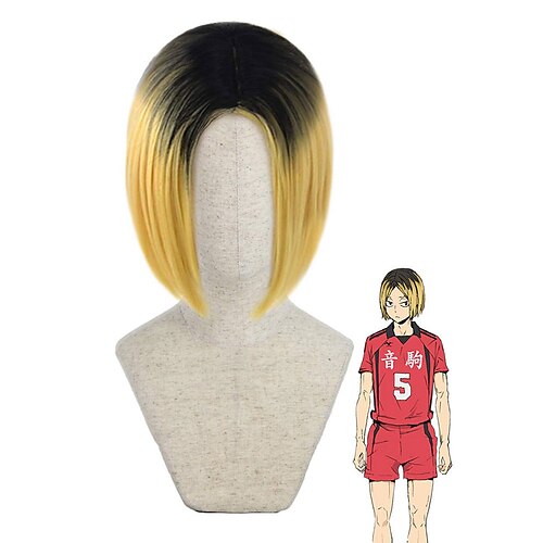 

Blonde Wigs for Kozume Kenma Cosplay Haikyuu Costume Ombre Short Blonde Hair Wig Anime Harajuku Lolita Cute Synthetic Wigs for Party