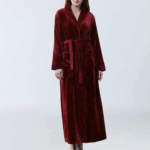

Women's Pajamas Robes Gown Bathrobes Pjs Pure Color Warm Comfort Plush Robe Home Bed Vacation Fleece Lapel Long Sleeve Winter Fall Purple Pink