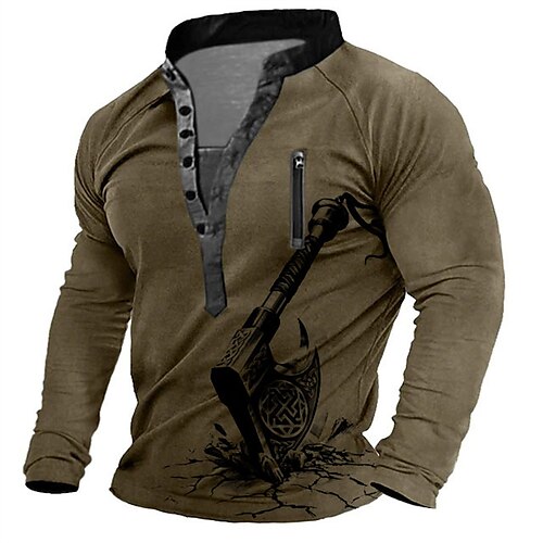 

Men's Unisex Sweatshirt Pullover Button Up Hoodie Standing Collar Graphic Prints Zipper Print Casual Daily Sports 3D Print Streetwear Designer Casual Clothing Apparel Axe Hoodies Sweatshirts Long