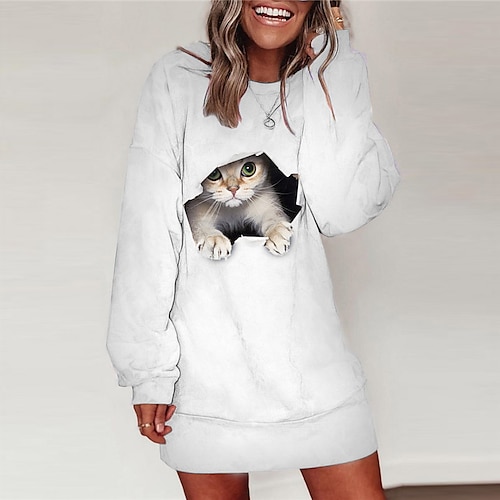 

vestito felpato da donna vestito invernale t shirt vestito tee vestito nero bianco manica lunga animale gatto stampa inverno autunno casual autunno vestito loose fit 2022 s m l xl xxl 3xl / cotone