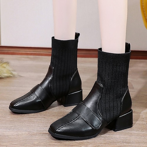 

Damen Stiefel Übergrössen Täglich Stiefeletten Stiefeletten Winter Niedriger Absatz Quadratischer Zeh Casual PU Leder Halbschuhe Einfarbig Schwarz Braun