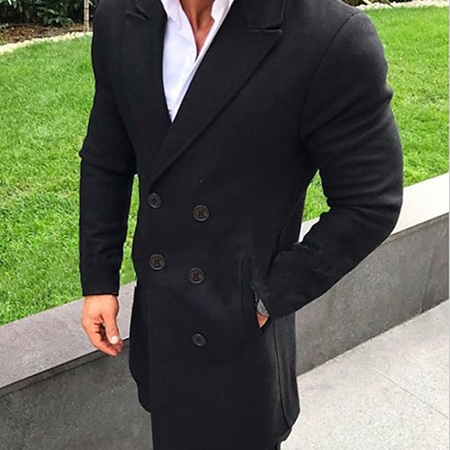 

Men's Winter Coat Trench Coat Going out Casual Daily Fall & Winter Polyester Washable Casual Outerwear Clothing Apparel Fashion Streetwear Solid Color Pocket Turndown Double Breasted