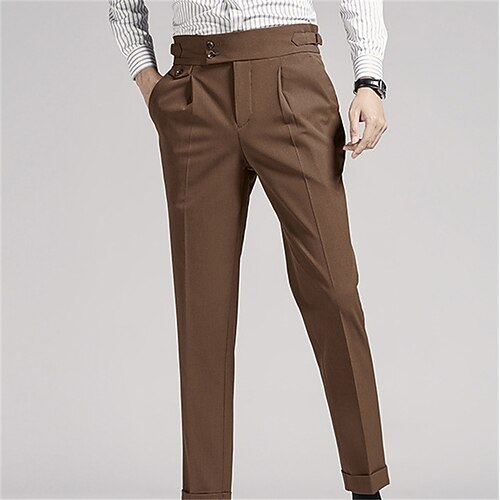 

Men's Dress Pants Chinos Trousers Pocket Solid Color Comfort Breathable Business Casual Daily Retro Vintage Formal Black Brown Stretchy