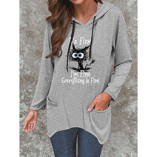 

Women's Pullover Hoodie Sweatshirt Pullover Cat Text Pocket Print Daily Sports Hot Stamping Active Streetwear Clothing Apparel Hoodies Sweatshirts Green Blue