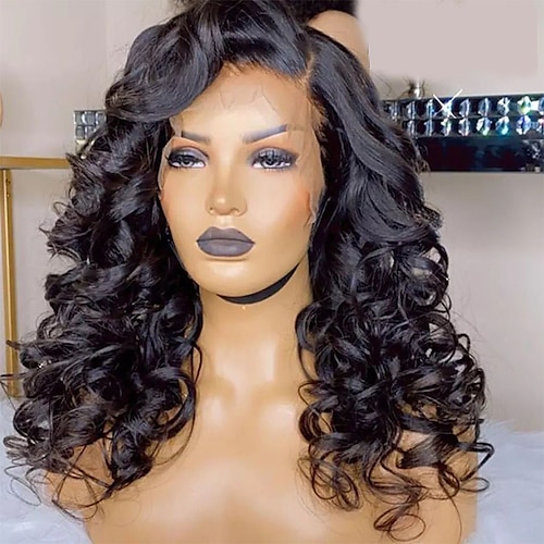

Unprocessed Virgin Hair 13x4 Lace Front Wig Free Part Brazilian Hair Loose Wave Black Wig 130% 150% Density with Baby Hair Natural Hairline 100% Virgin Glueless Pre-Plucked For wigs for black women