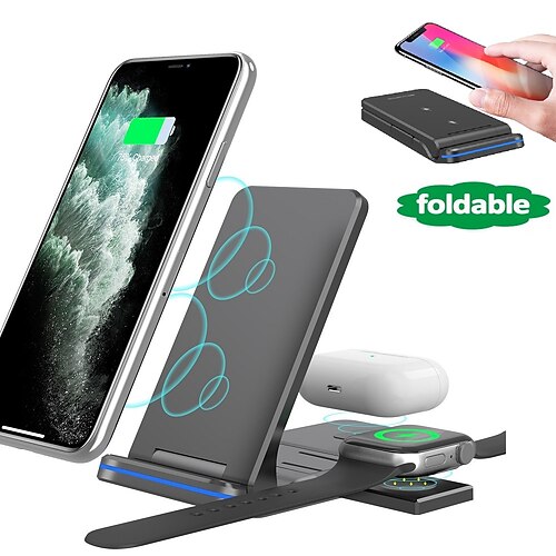 

3 in 1 Wireless Charger 15W Fast Charging Station Foldable Wireless Charging Pad for Apple iWatch 6/5/4/3/2/1 AirPods Pro for 14 Pro Max/14 Pro/14/13/12/11 Pro/X/Xr/Xs/8/Samsung Galaxy Phone Series