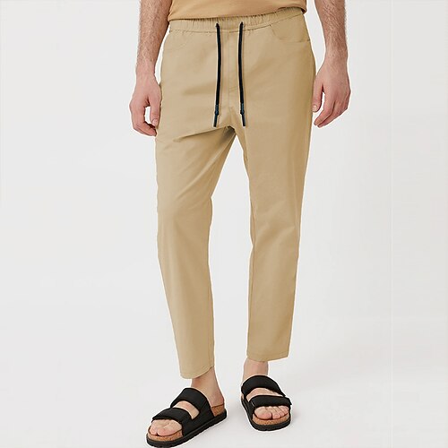 

Men's Trousers Casual Pants Drawstring Elastic Waistband Straight Leg Solid Color Comfort Casual Daily Stylish Classic Khaki / Spring / Summer