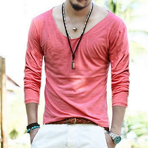 

Men's T shirt Tee Solid Color Crew Neck Red Holiday Vacation Long Sleeve Clothing Apparel Lightweight Casual Comfortable / Spring / Fall