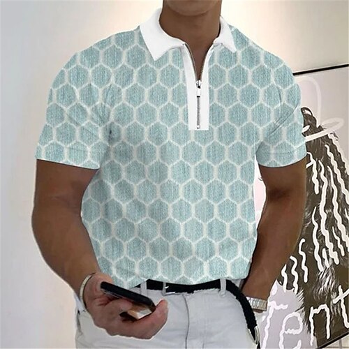 

Per uomo POLO Camicia da golf Golf Geometria Collo ripiegabile Verde Stampa 3D Esterno Strada Maniche corte Cerniera Stampa Abbigliamento Di tendenza Originale Informale Traspirante / Estate / Estate