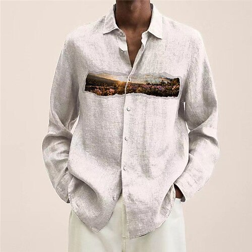 

Men's Casual Shirt Graphic Landscape Turndown White Long Sleeve Hot Stamping Outdoor Street Button-Down Print Tops Fashion Designer Casual