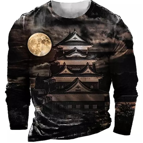 

Men's Unisex T shirt Tee Graphic Prints Building Crew Neck Coffee 3D Print Outdoor Street Long Sleeve Print Clothing Apparel Basic Sports Designer Casual