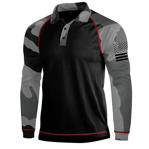 

Men's Collar Polo Shirt Golf Shirt Camo / Camouflage Turndown Army Green Gray 3D Print Outdoor Street Long Sleeve Button-Down Print Clothing Apparel Fashion Designer Casual Breathable