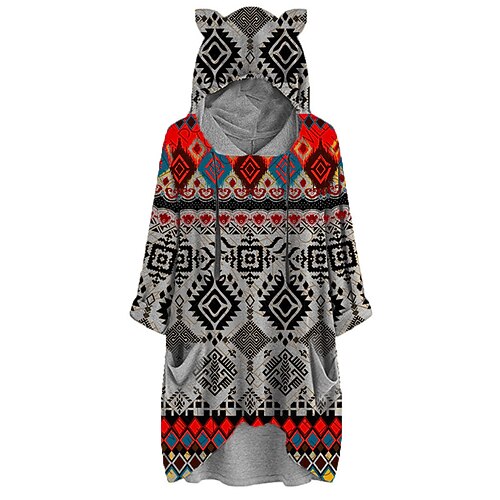 

Women's Hoodie Dress Shift Dress Short Mini Dress Gray Long Sleeve Geometric Pocket Print Fall Winter Hooded Vacation Casual 2022 S M L XL XXL 3XL