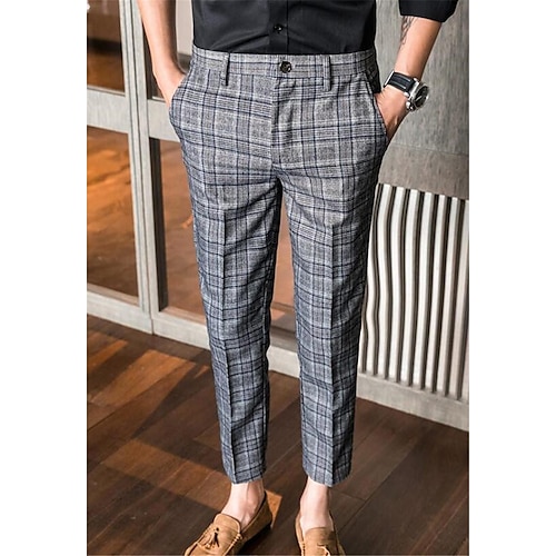 

Men's Chinos Slacks Trousers Jogger Pants Plaid Dress Pants Plaid Checkered Comfort Soft Office Business Streetwear Casual Gray Inelastic / Spring