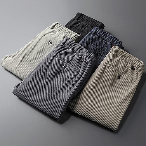 

Men's Corduroy Pants Trousers Winter Pants Drawstring Elastic Waist Straight Leg Solid Color Comfort Warm Business Daily Corduroy Fashion Streetwear Blue Khaki Micro-elastic / Elasticity