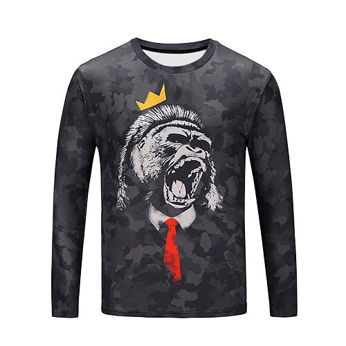 

Men's Unisex T shirt Tee Animal Graphic Prints Crew Neck Black Long Sleeve 3D Print Outdoor Street Print Tops Basic Sports Designer Casual