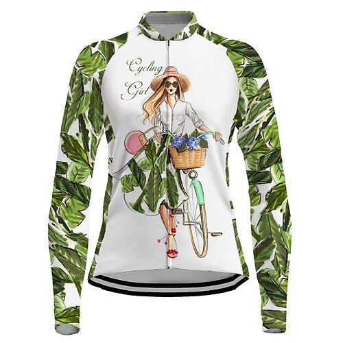 

21Grams Women's Cycling Jersey Long Sleeve Bike Jersey Top with 3 Rear Pockets Mountain Bike MTB Road Bike Cycling Breathable Quick Dry Moisture Wicking Reflective Strips Green Graphic Spandex Sports