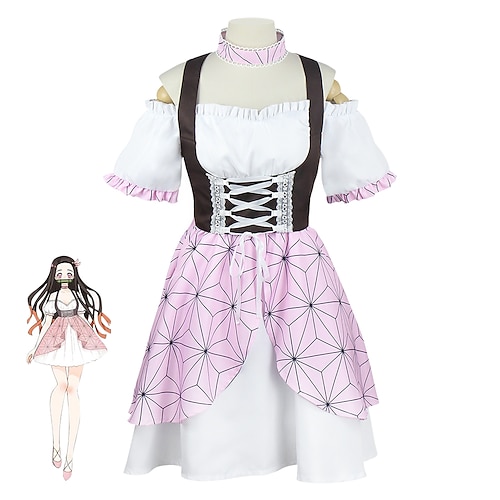 

Inspired by Demon Slayer: Kimetsu no Yaiba Kamado Nezuko Anime Cosplay Costumes Japanese Cosplay Suits Vest Dress Waist Belt For Women's