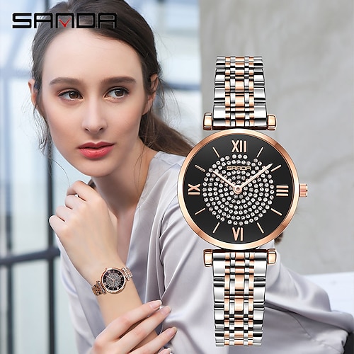 

SANDA Quartz Watch Elegant Stainless Steel Women Watch Bracelets Fashion Casual Simple Quartz Watch Gypsophila Luxury Ladies Wristwatch