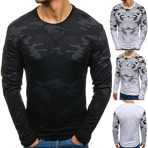

Men's Camouflage Hunting T-shirt Camo / Camouflage Long Sleeve Outdoor Spring Autumn Breathable Soft Sweat wicking Top Polyester Camping / Hiking Military Training Combat White Black