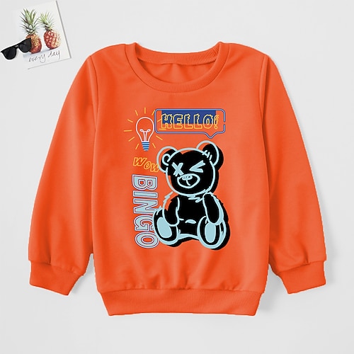 

Kids Unisex Sweatshirt Letter Daily Long Sleeve Crewneck Neutral 3-8 Years Fall Orange