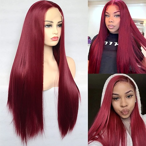 

Synthetic Lace Wig Straight Style 14-26 inch Red Middle Part 132.5 lace front Wig Women's Wig Burgundy