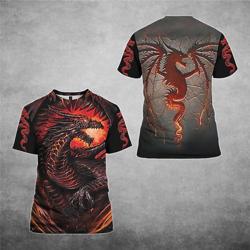 

Men's T shirt Tee Dragon Graphic Prints Crew Neck Red 3D Print Outdoor Street Short Sleeve Print Clothing Apparel Sports Designer Casual Big and Tall / Summer / Summer