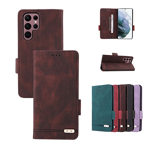 

Phone Case For Samsung Galaxy Leather A73 A13 S22 S22 Plus S22 Ultra A52 Galaxy A22 5G Wallet Full Body Protective Leather Solid Colored Metal PU Leather