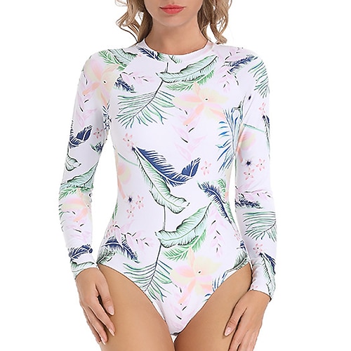 

Women's Rash guard Swimsuit UPF50 Quick Dry Long Sleeve Bodysuit Bathing Suit Back Zip Swimming Surfing Beach Water Sports Floral Spring Summer Autumn